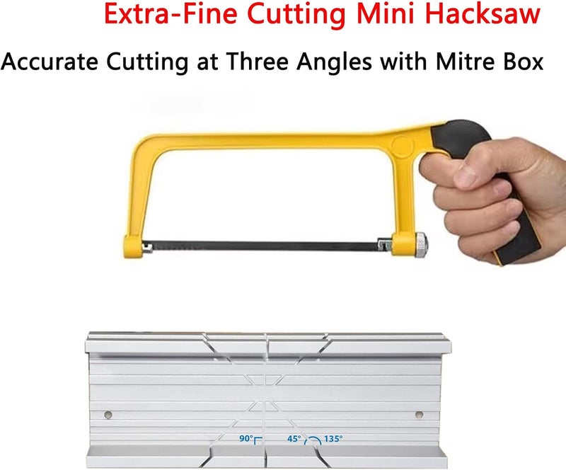 Wonglea Mini Metal Miter Box and Saw Set, 6 Inch Extra Fine Cut Hand Saw, 5.3 Inch Small Aluminum Miter Box with 3 Hacksaw Replacement Blades for Crafts, Hobby Projects, Cutting Wood, Soft Metal - Image 3